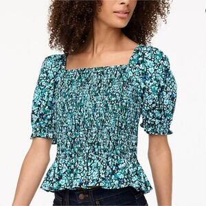 J.Crew Cotton Poplin Smocked Top Floral Size Large